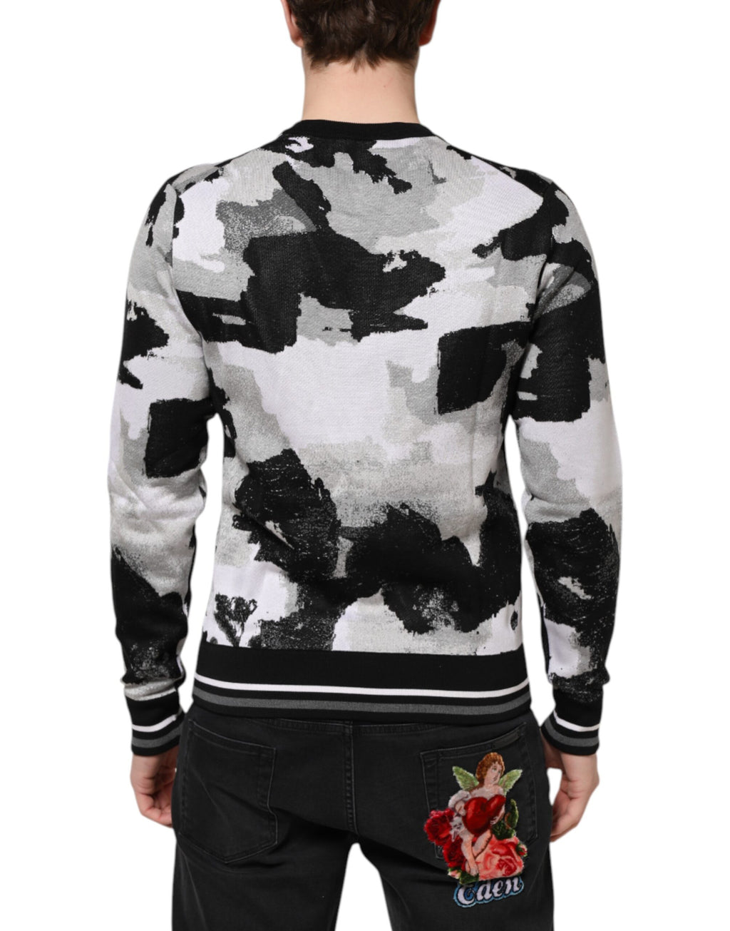 Mehrfarbiger Camouflage-Pullover aus Seide