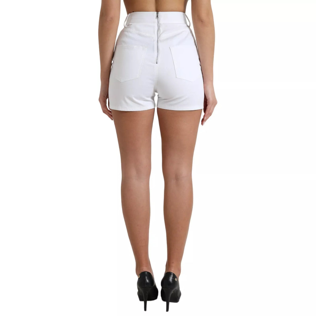 Weiße Front Lace High Waist Hot Pants Shorts