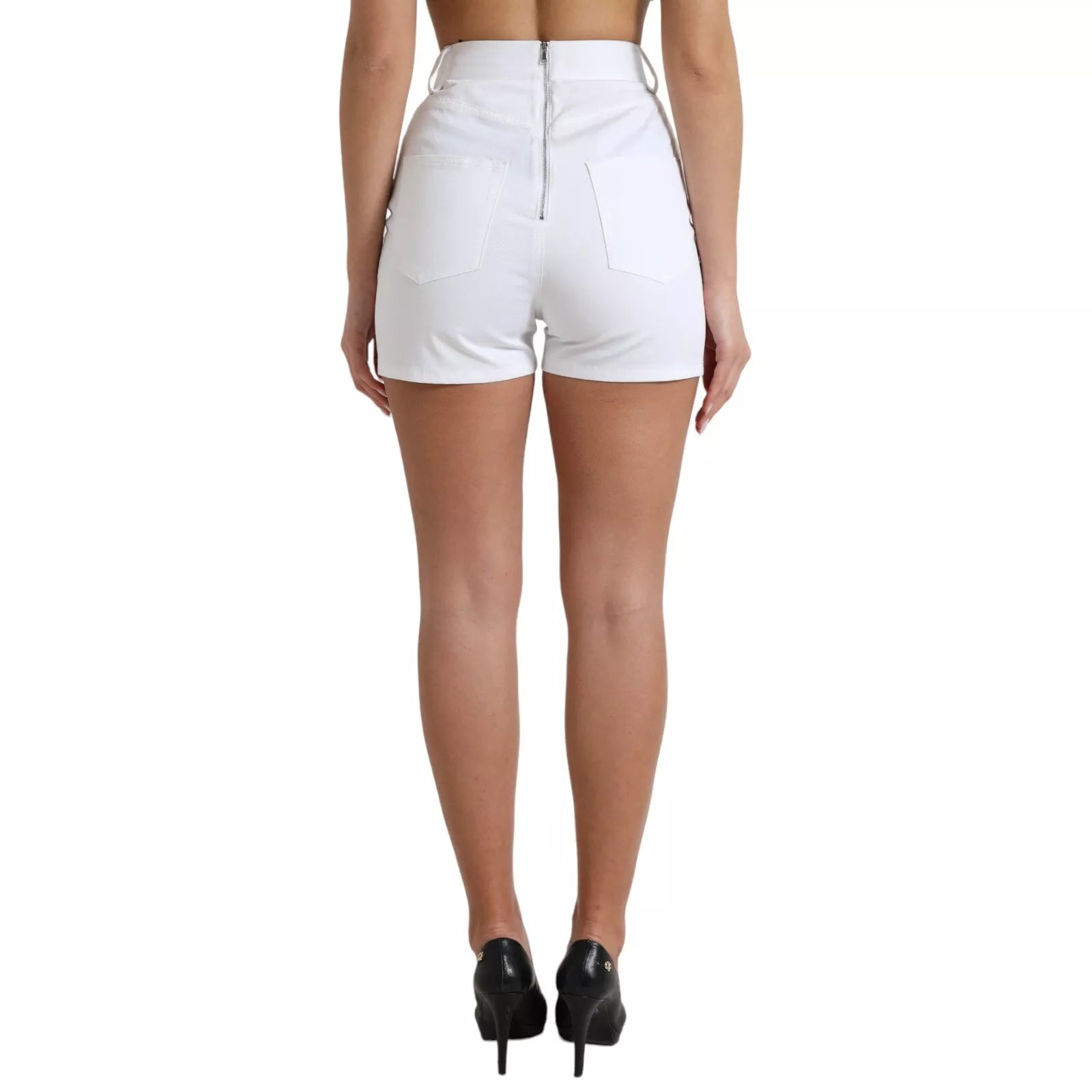 Weiße Front Lace High Waist Hot Pants Shorts