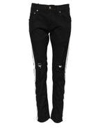 Jeans in denim neri skinny con fodera bianca strappata