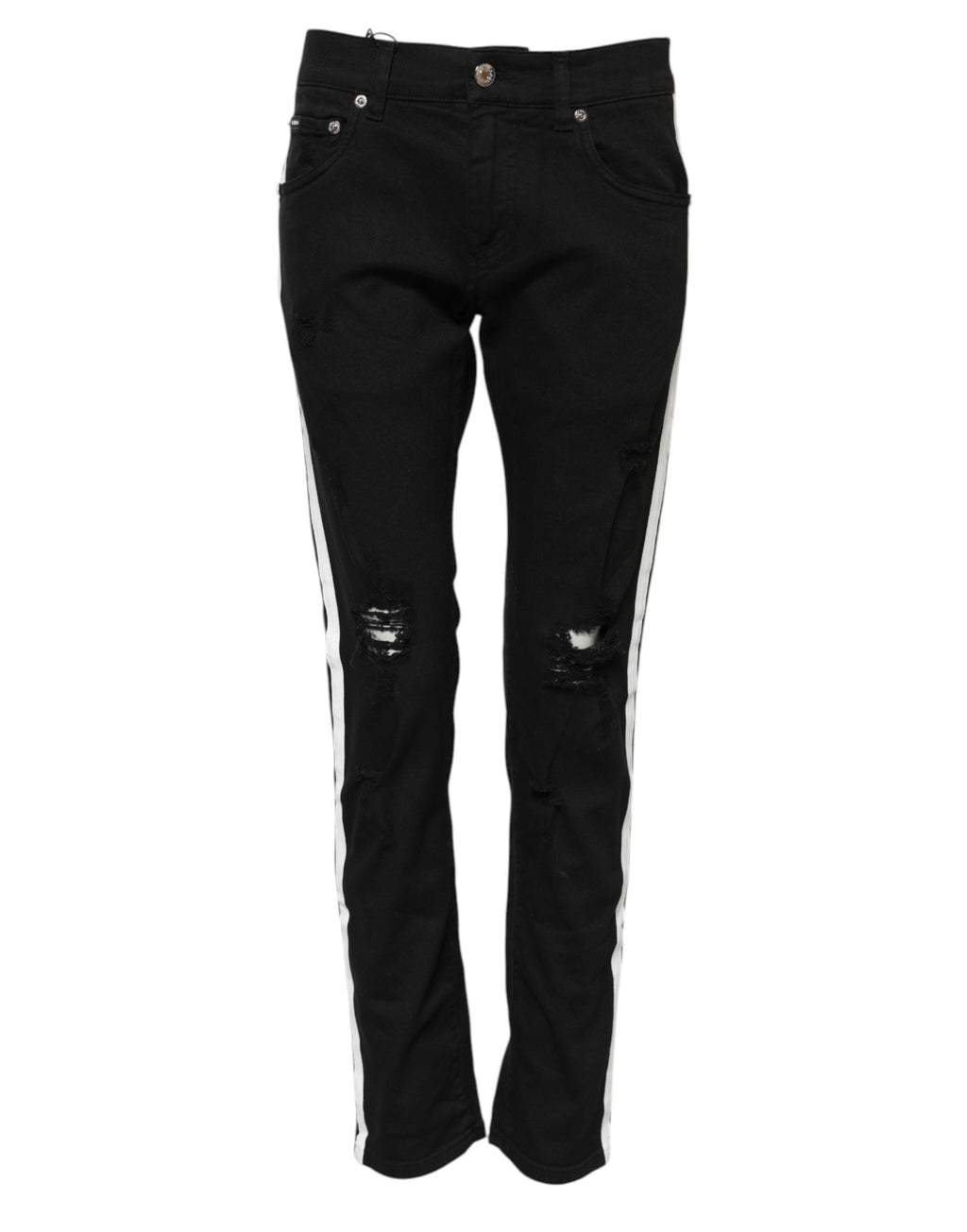 Jeans in denim neri skinny con fodera bianca strappata