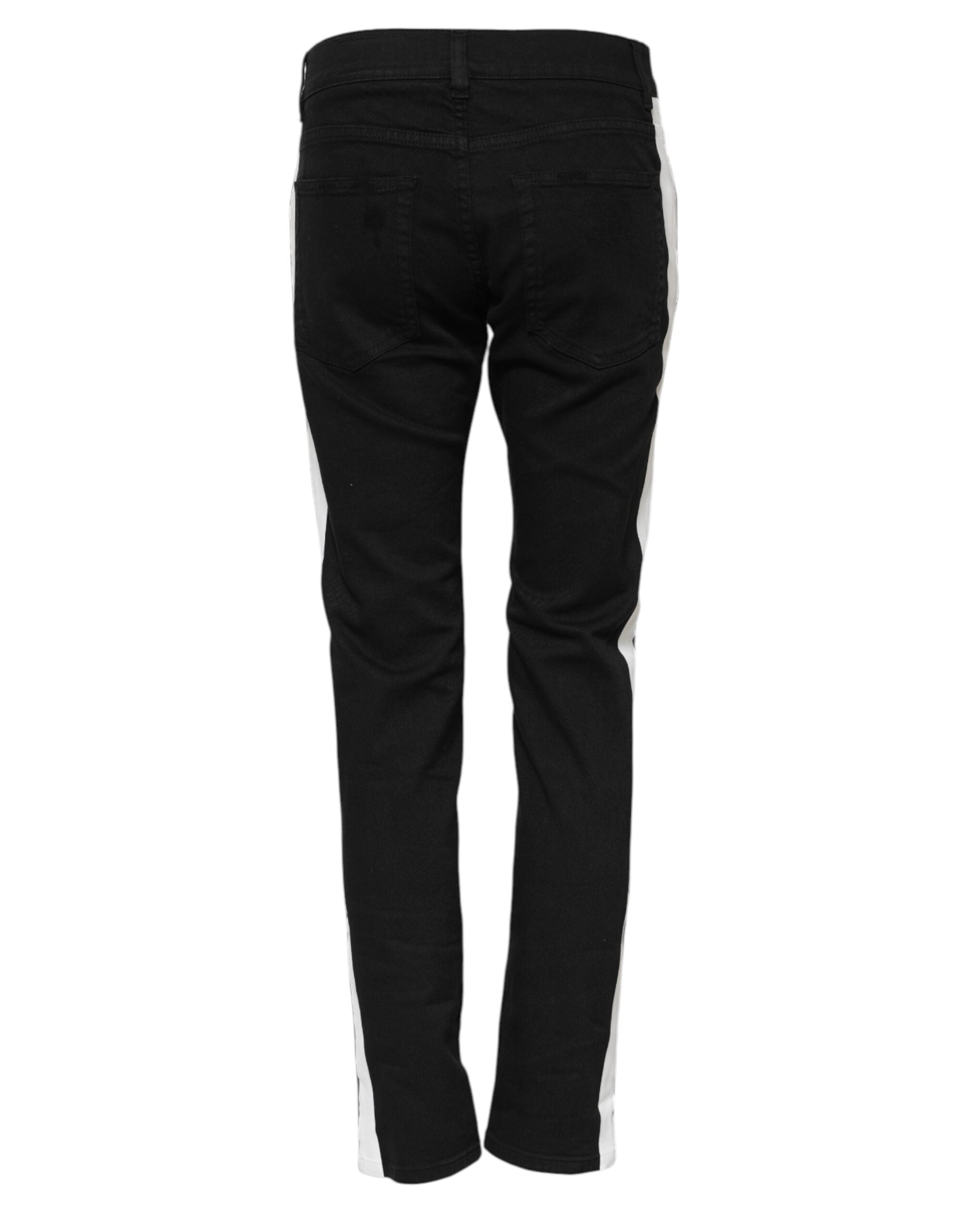 Jeans in denim neri skinny con fodera bianca strappata