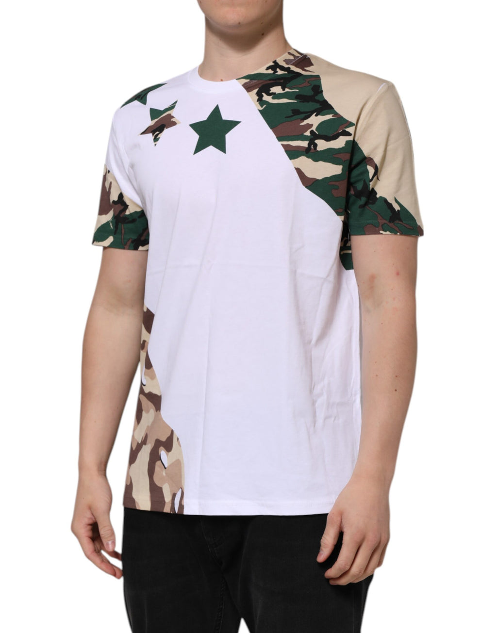 Herren T-Shirt mit Rundhalsausschnitt aus Baumwolle mit weißem Camouflage-Muster