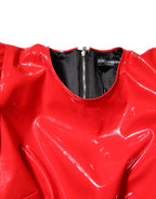 Red Patent Leather Puff Sleeves Mini Dress