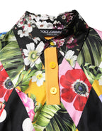 Mehrfarbiges floral gemustertes Langarm-Poloshirt