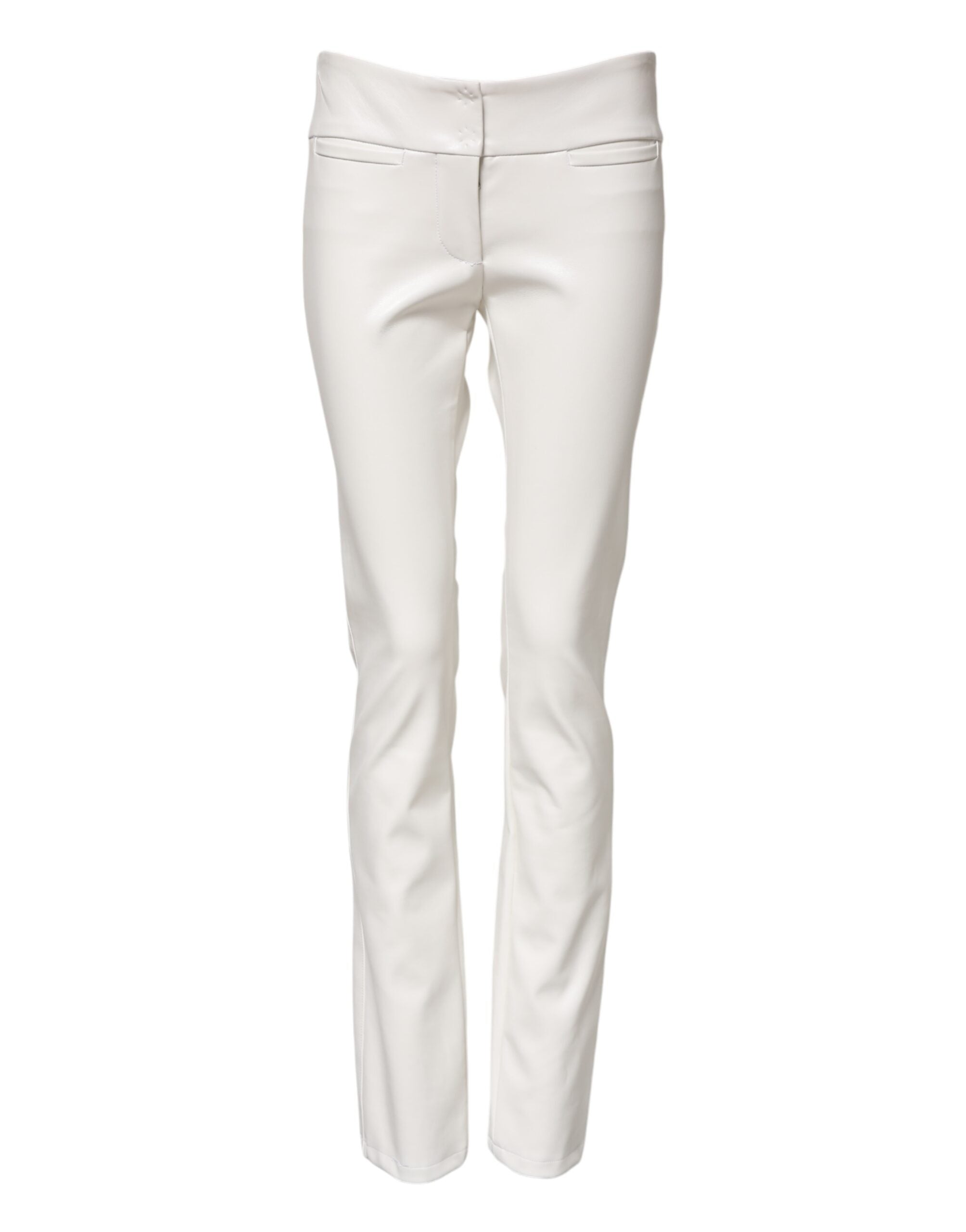 Weiße High-Waist-Hose aus Polyurethan mit schmal zulaufendem Bein