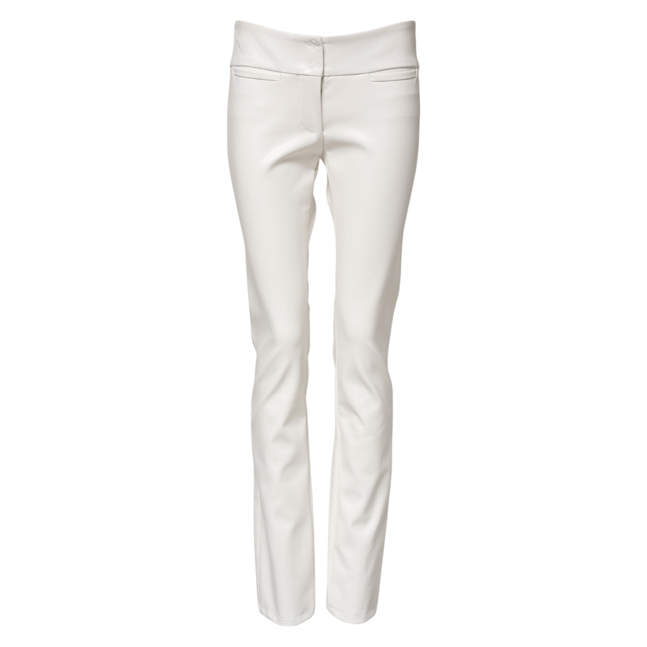 Weiße High-Waist-Hose aus Polyurethan mit schmal zulaufendem Bein