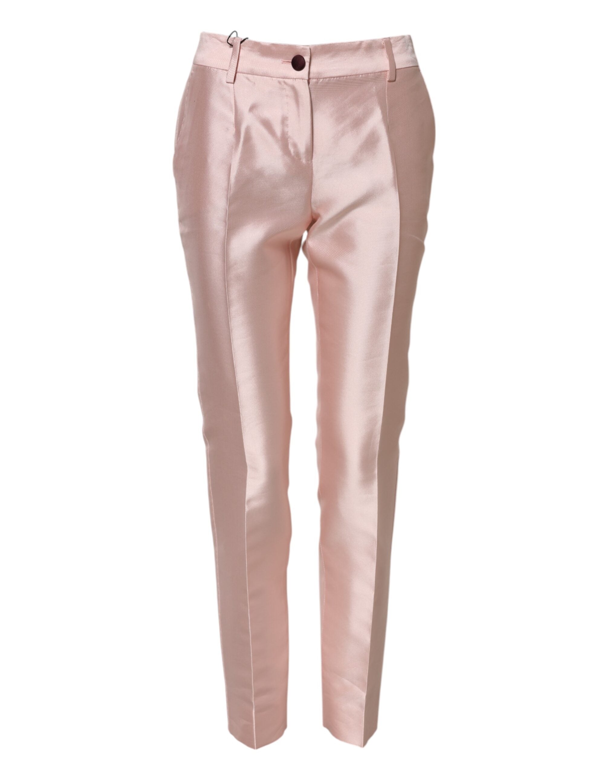 Pinkfarbene Satinhose mit hohem Bund und schmal zulaufendem Bein