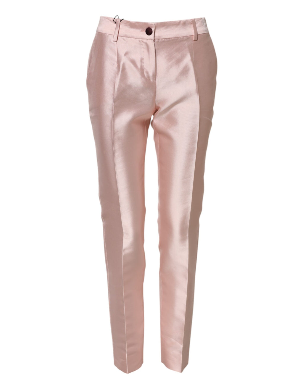 Pinkfarbene Satinhose mit hohem Bund und schmal zulaufendem Bein