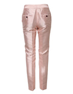 Pinkfarbene Satinhose mit hohem Bund und schmal zulaufendem Bein
