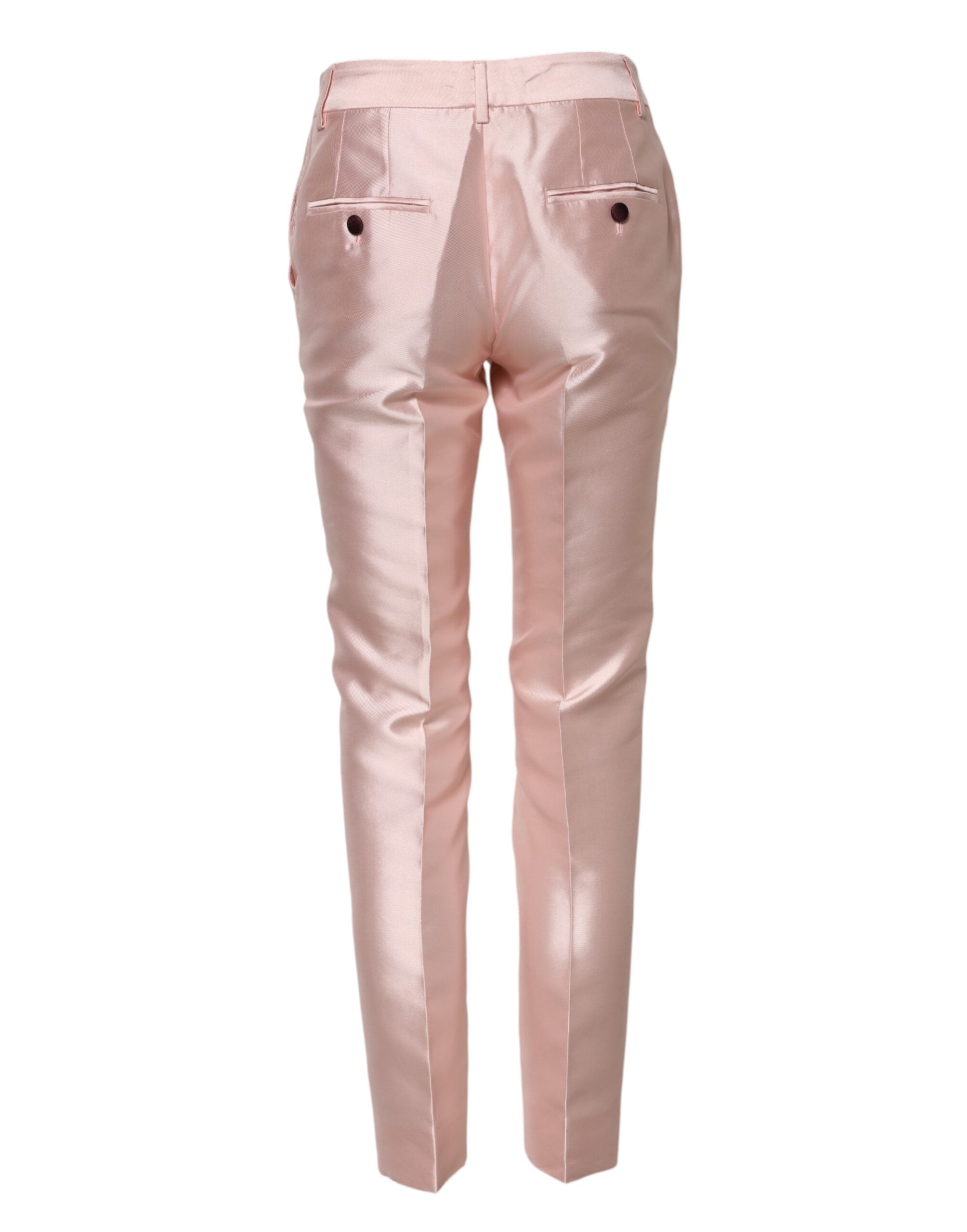 Pinkfarbene Satinhose mit hohem Bund und schmal zulaufendem Bein