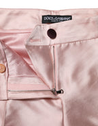 Pinkfarbene Satinhose mit hohem Bund und schmal zulaufendem Bein