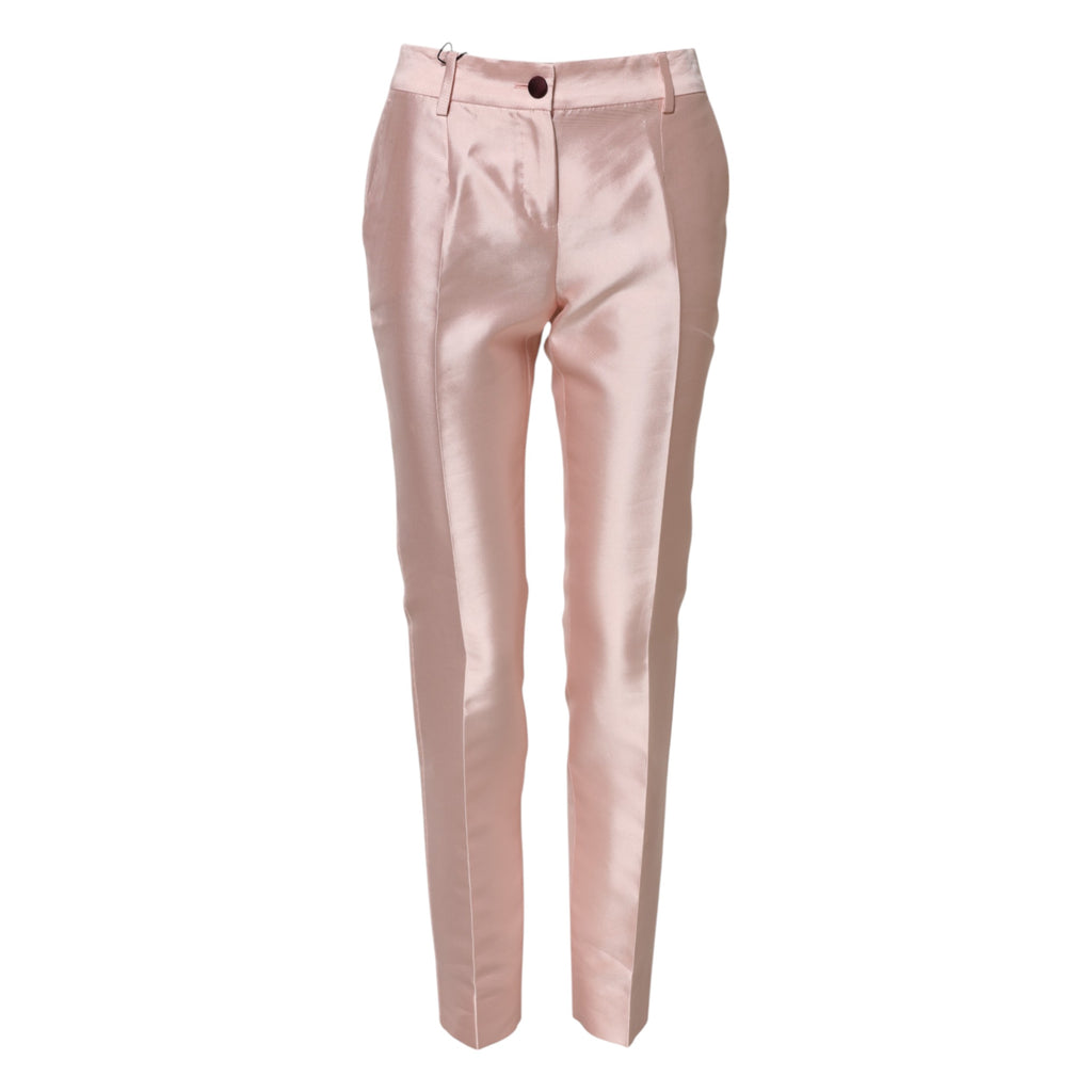 Pinkfarbene Satinhose mit hohem Bund und schmal zulaufendem Bein