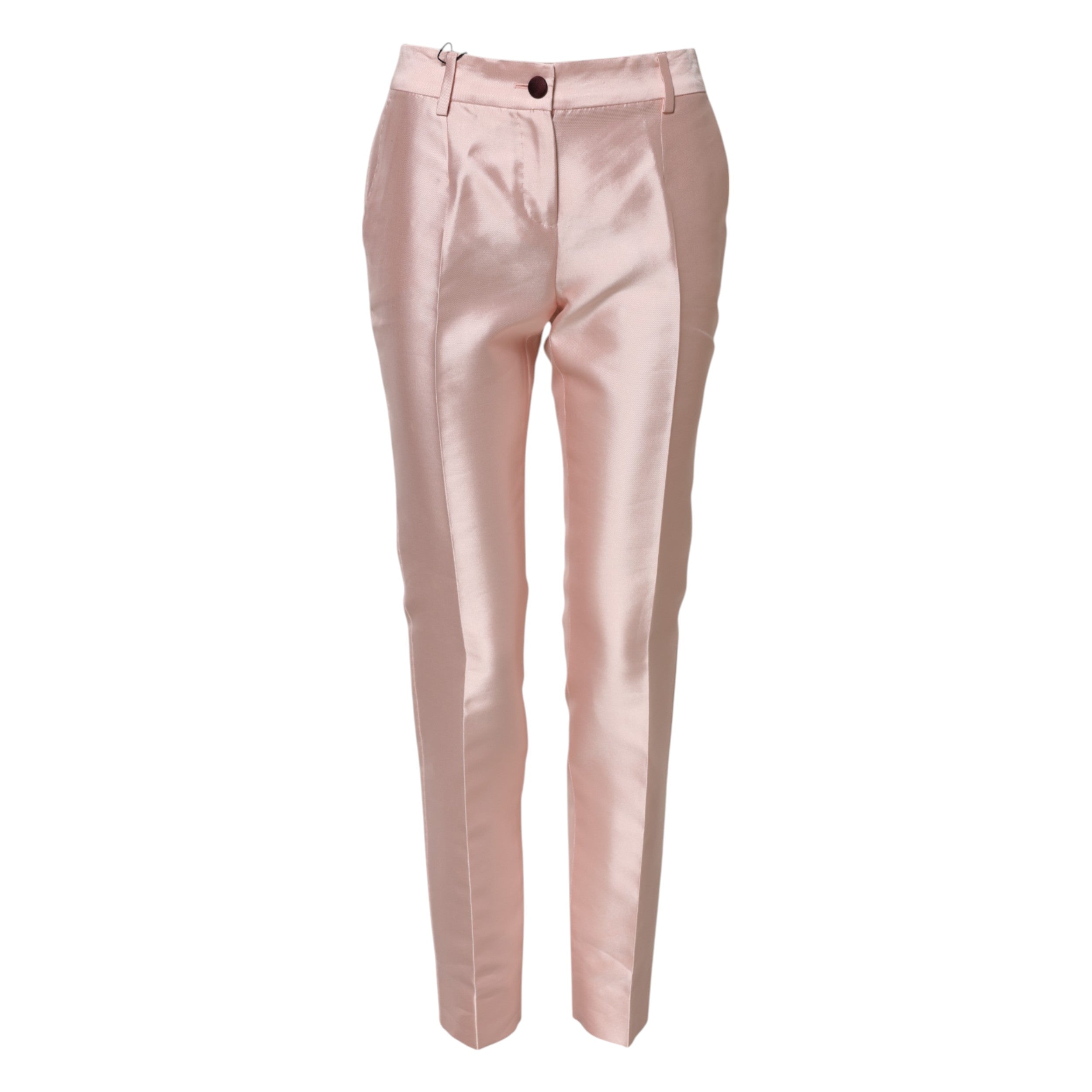 Pinkfarbene Satinhose mit hohem Bund und schmal zulaufendem Bein