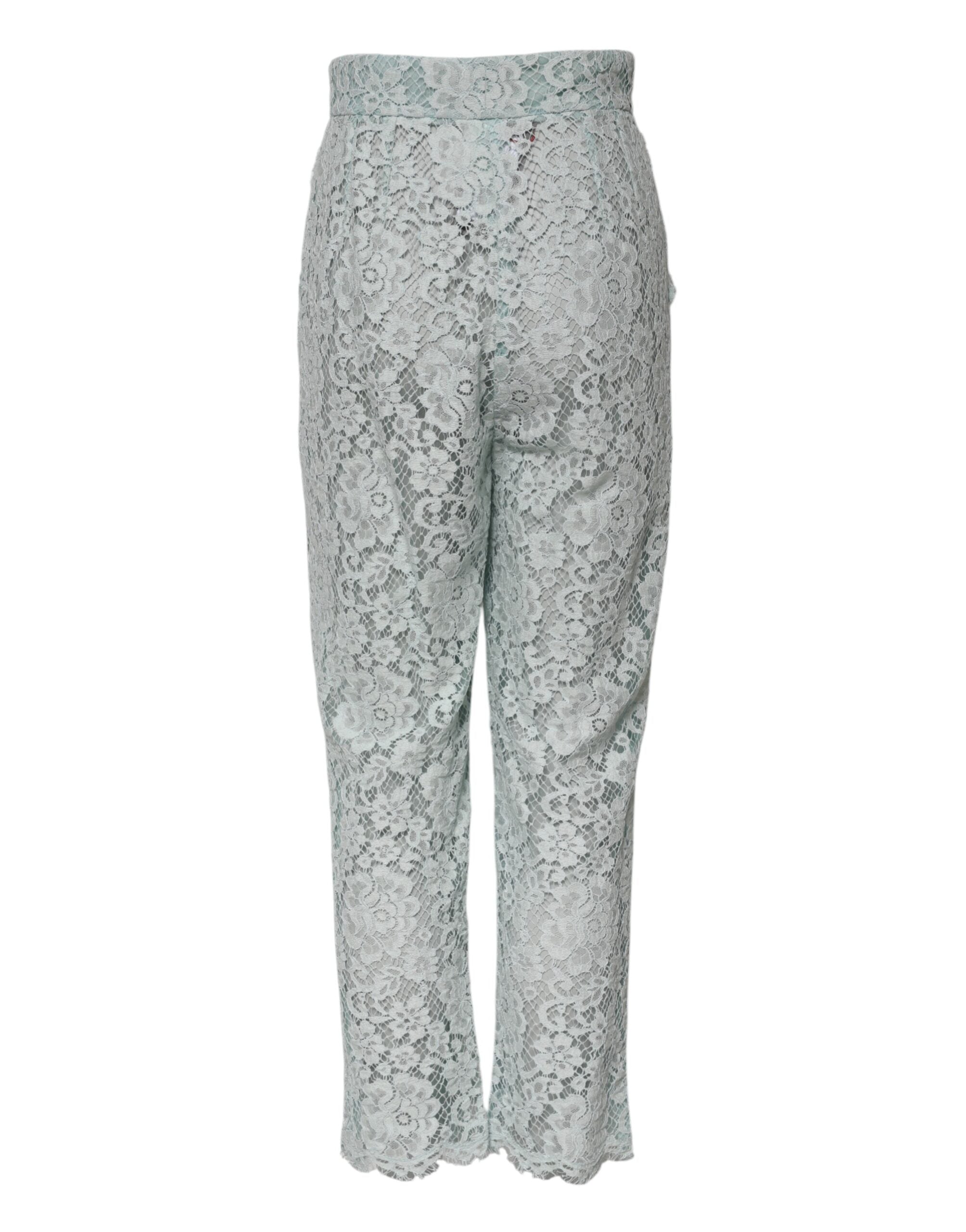 Hose mit floraler Spitze aus mintgrüner Baumwolle