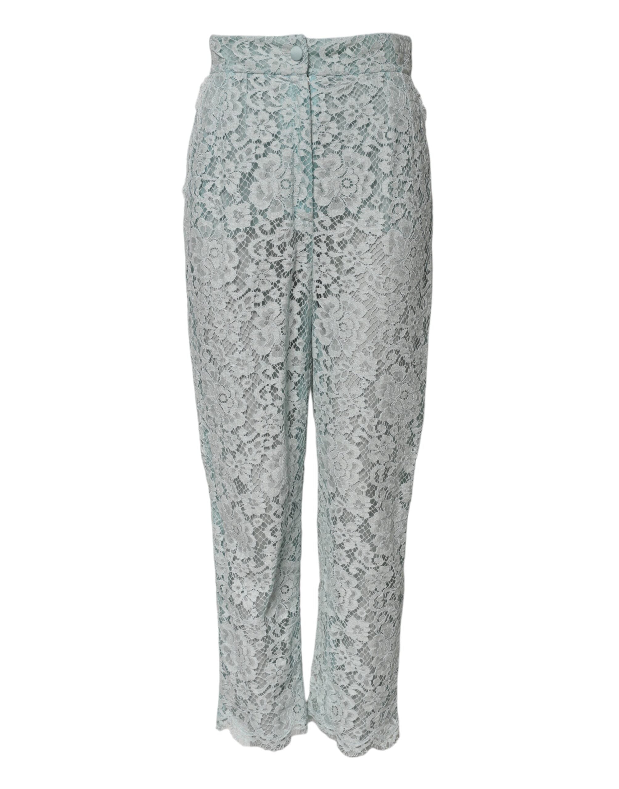 Hose mit floraler Spitze aus mintgrüner Baumwolle