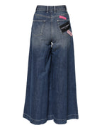 Blue Cotton High Waist Wide Leg Denim-Jeans