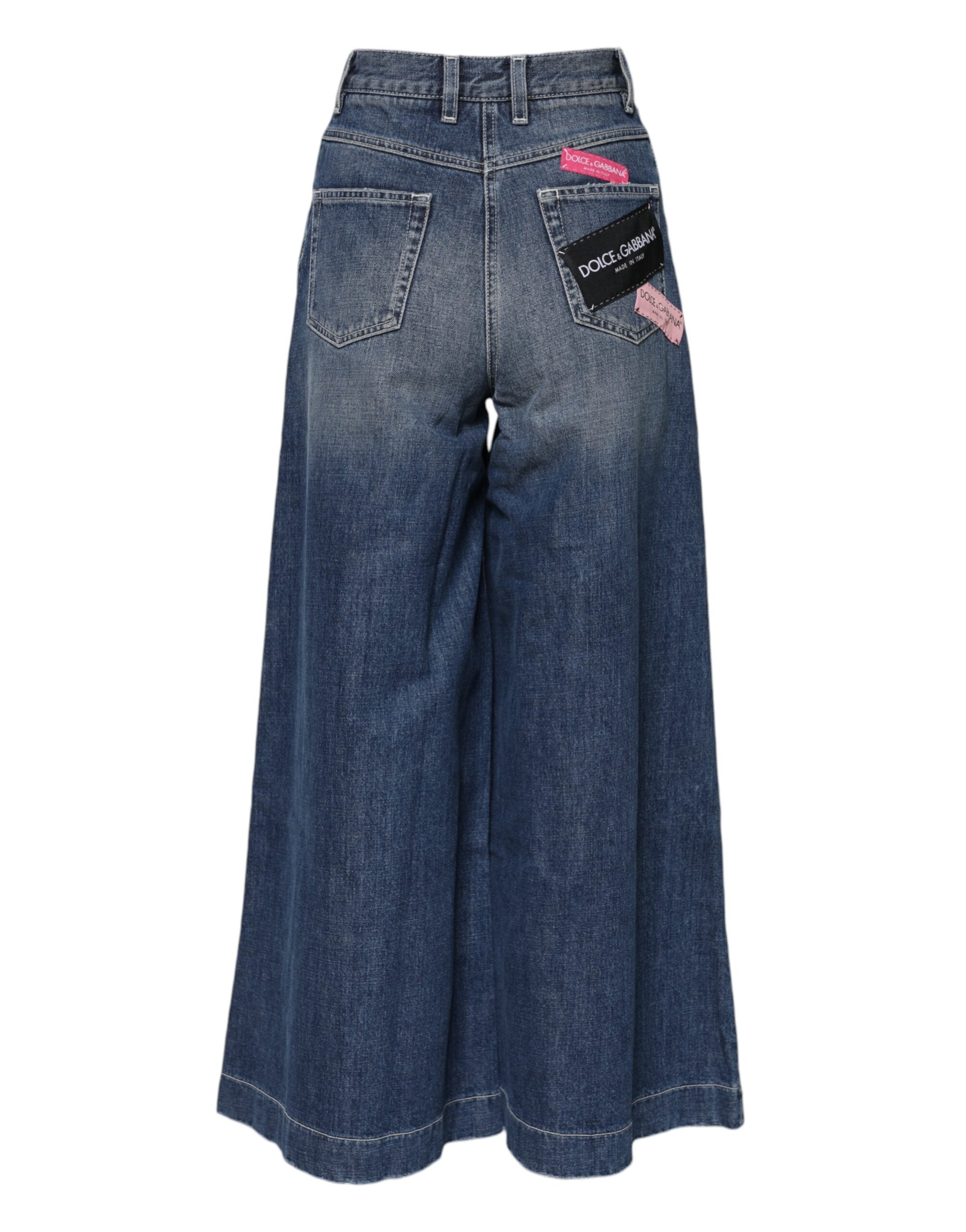 Blue Cotton High Waist Wide Leg Denim-Jeans