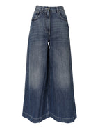 Blue Cotton High Waist Wide Leg Denim-Jeans