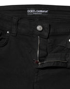 Black Cotton Logo Skinny Mid-Rise Denim Jeans