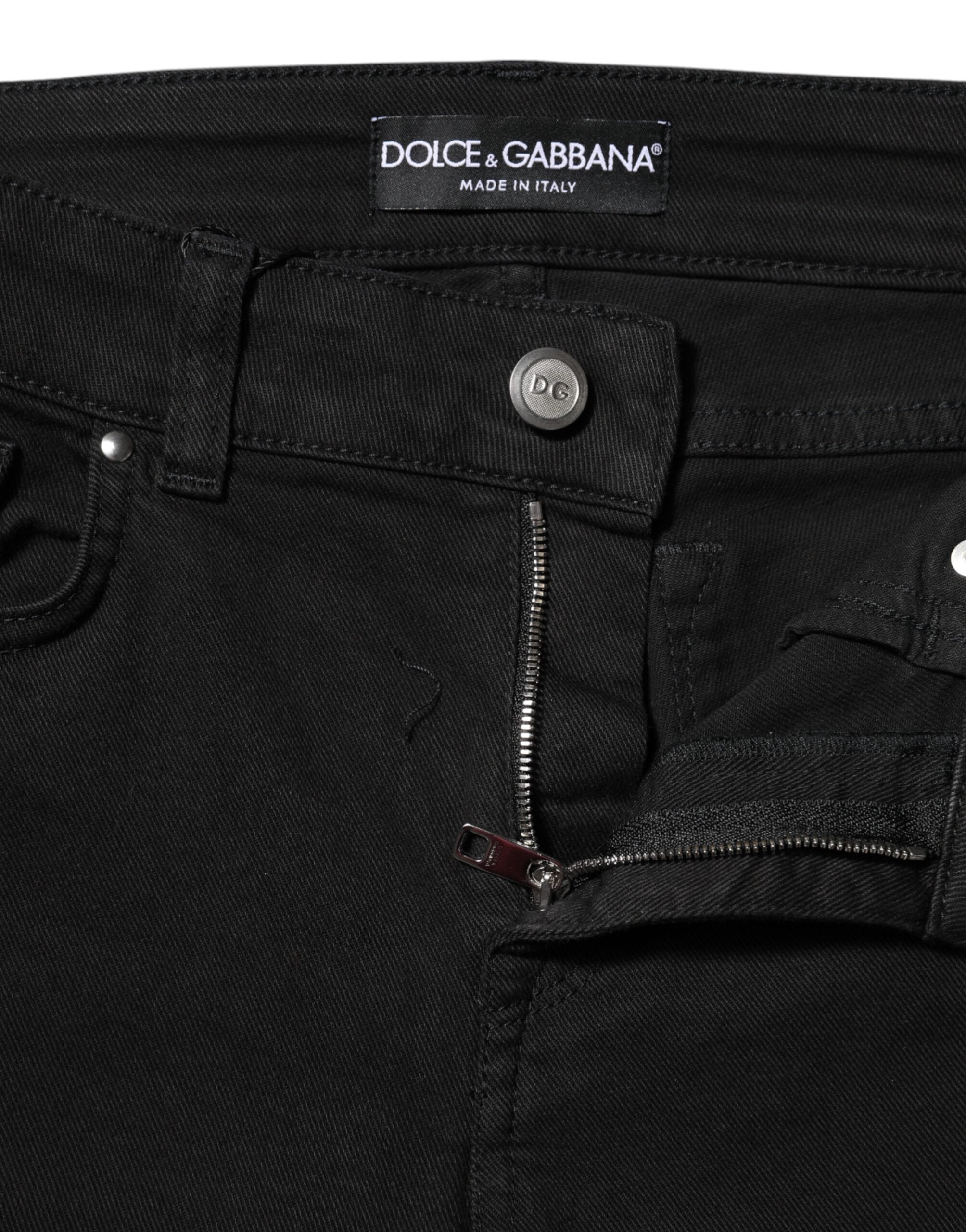 Black Cotton Logo Skinny Mid-Rise Denim Jeans