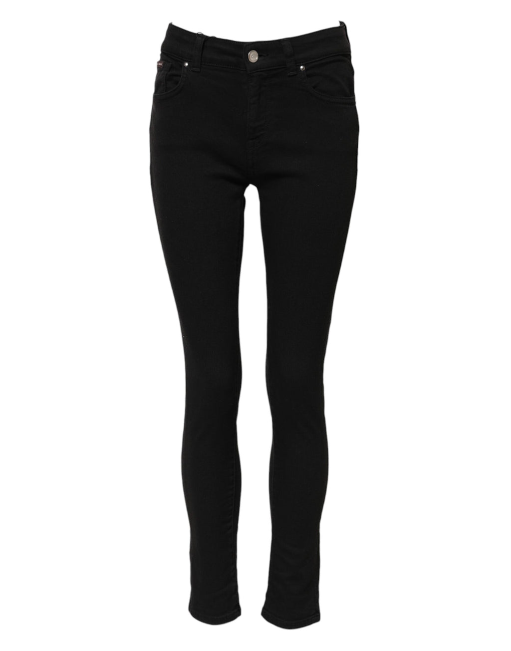 Black Cotton Logo Skinny Mid-Rise Denim Jeans