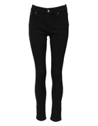 Black Cotton Logo Skinny Mid-Rise Denim Jeans