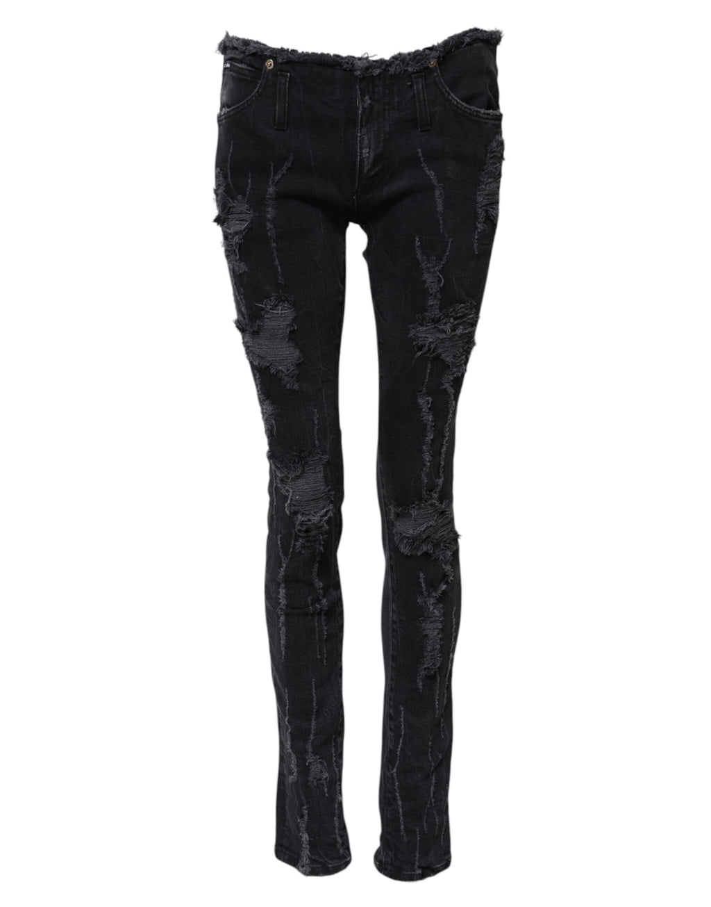 Schwarze zerrissene Skinny Jeans aus Baumwolle