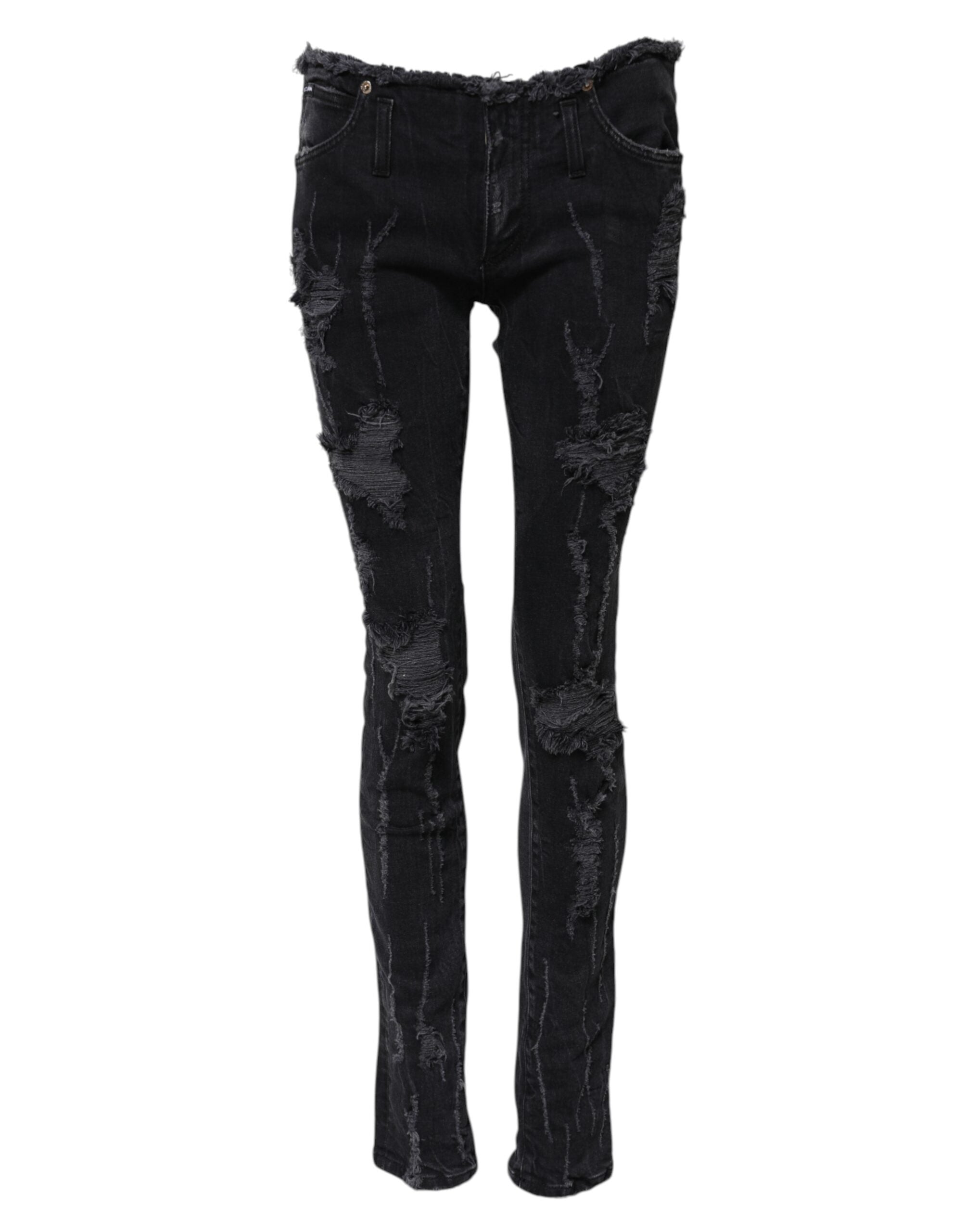 Schwarze zerrissene Skinny Jeans aus Baumwolle