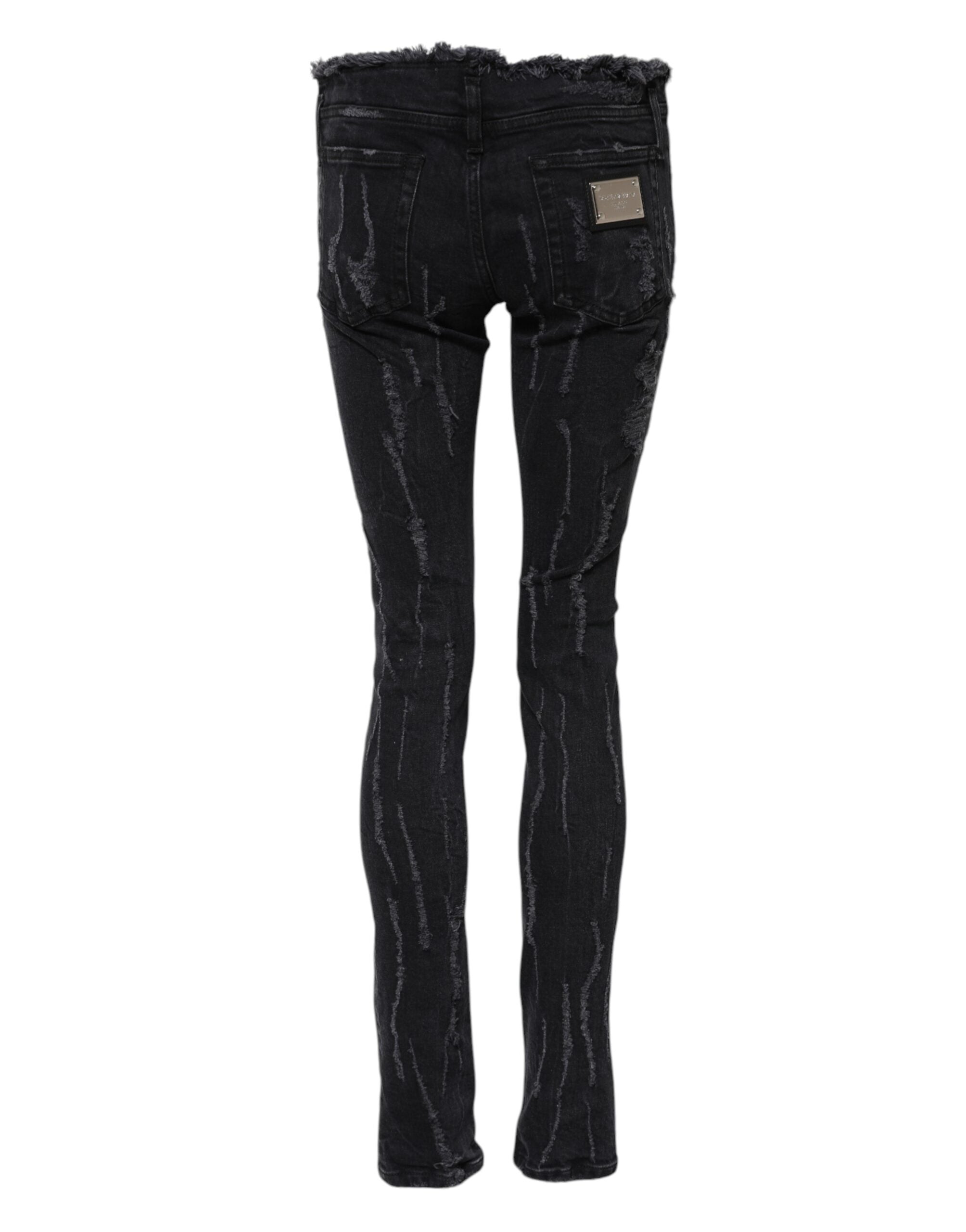 Schwarze zerrissene Skinny Jeans aus Baumwolle