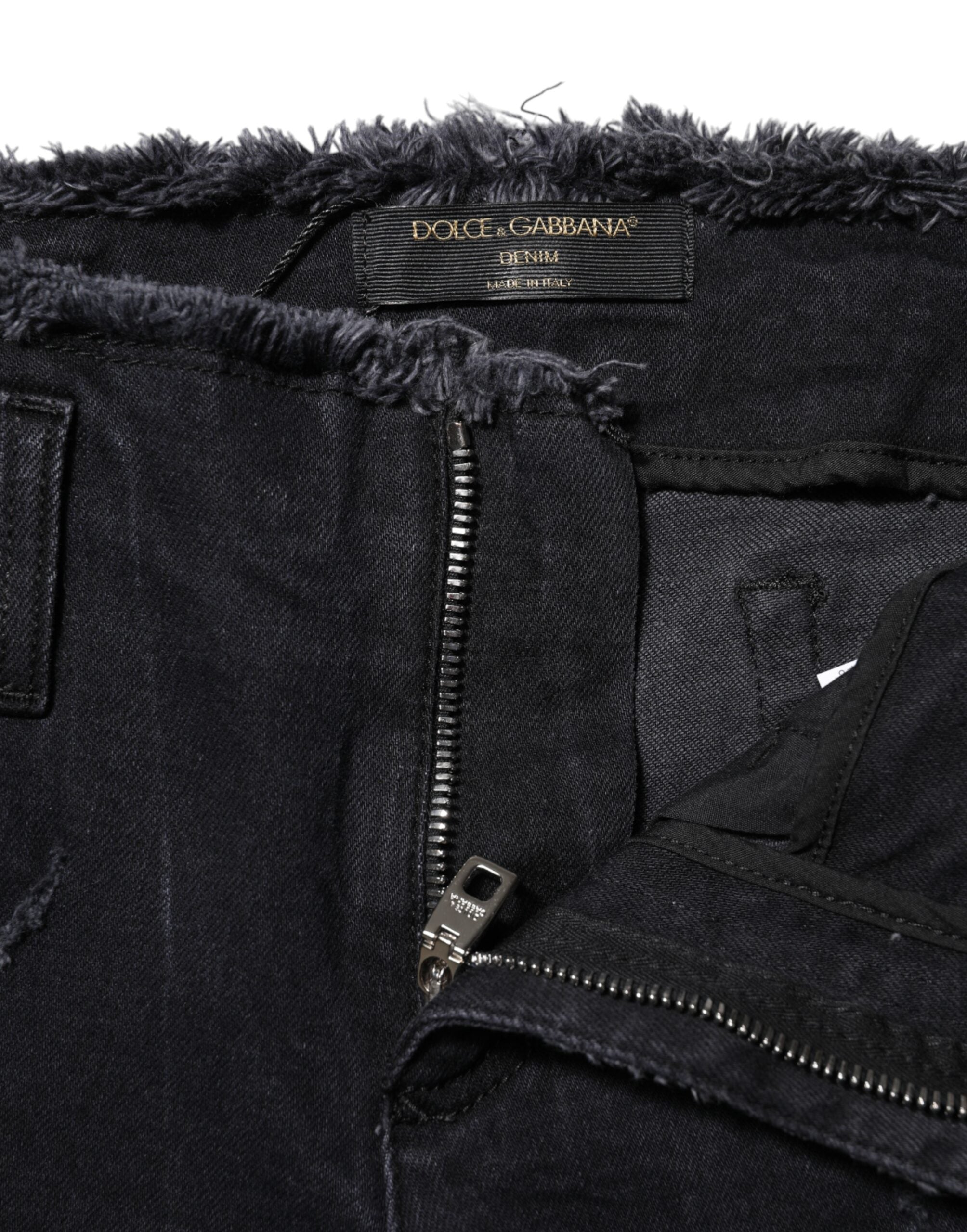 Schwarze zerrissene Skinny Jeans aus Baumwolle