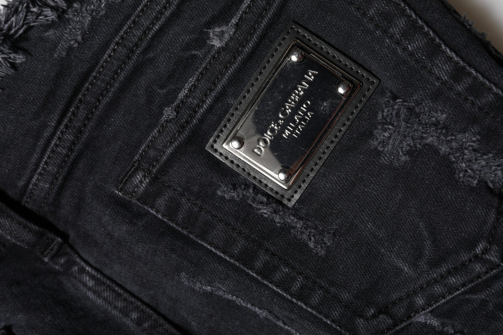 Schwarze zerrissene Skinny Jeans aus Baumwolle