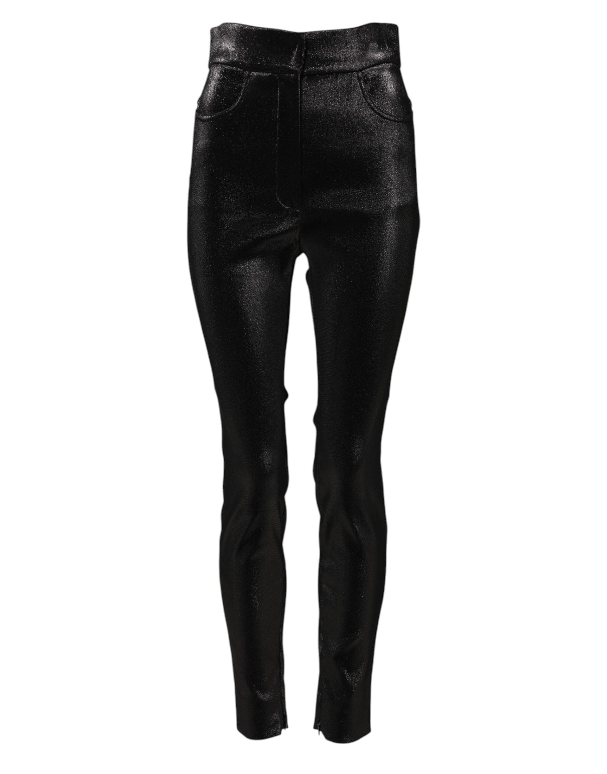 Schwarze Skinny-Hose aus Baumwollstretch mit Lurexfaden