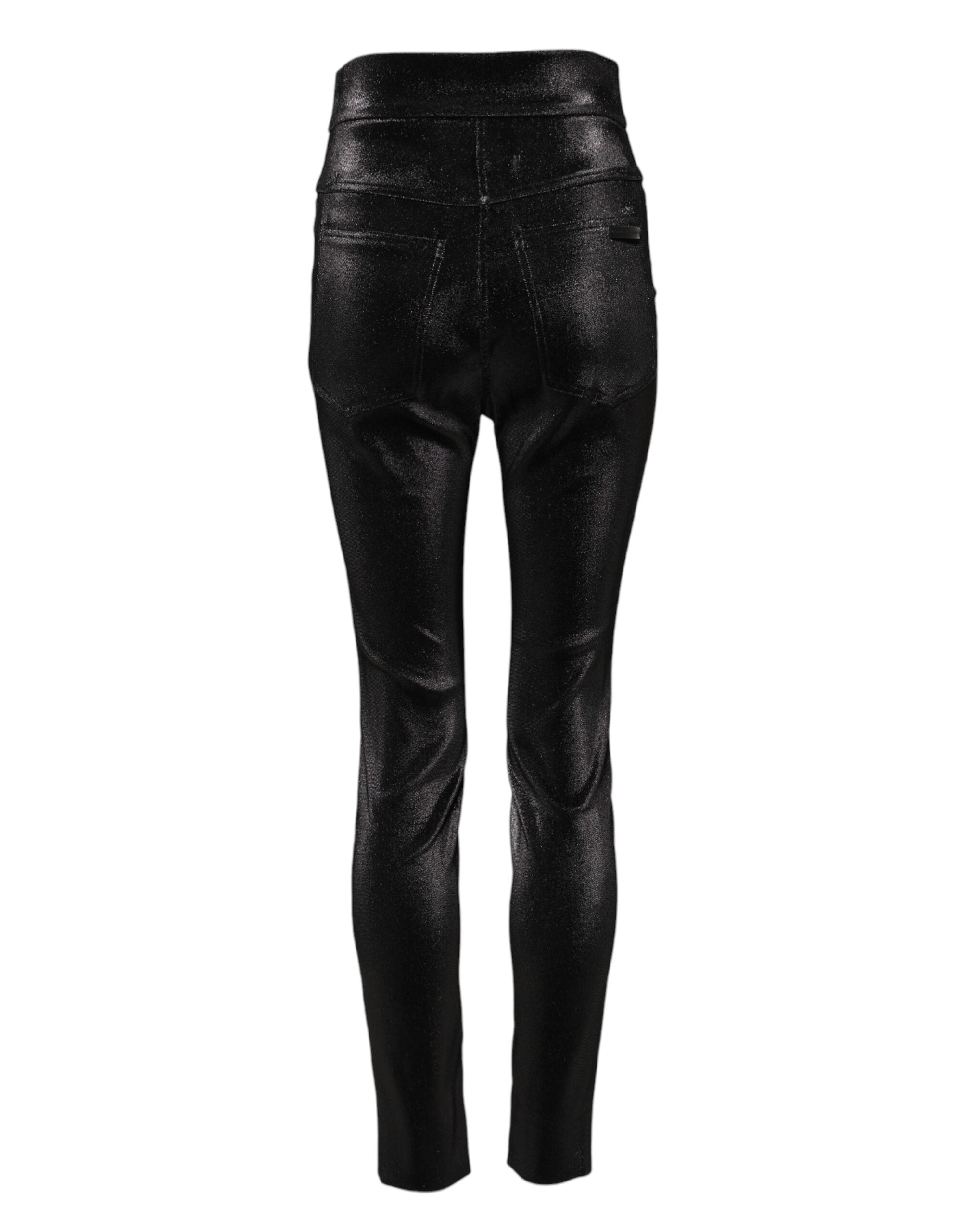 Schwarze Skinny-Hose aus Baumwollstretch mit Lurexfaden