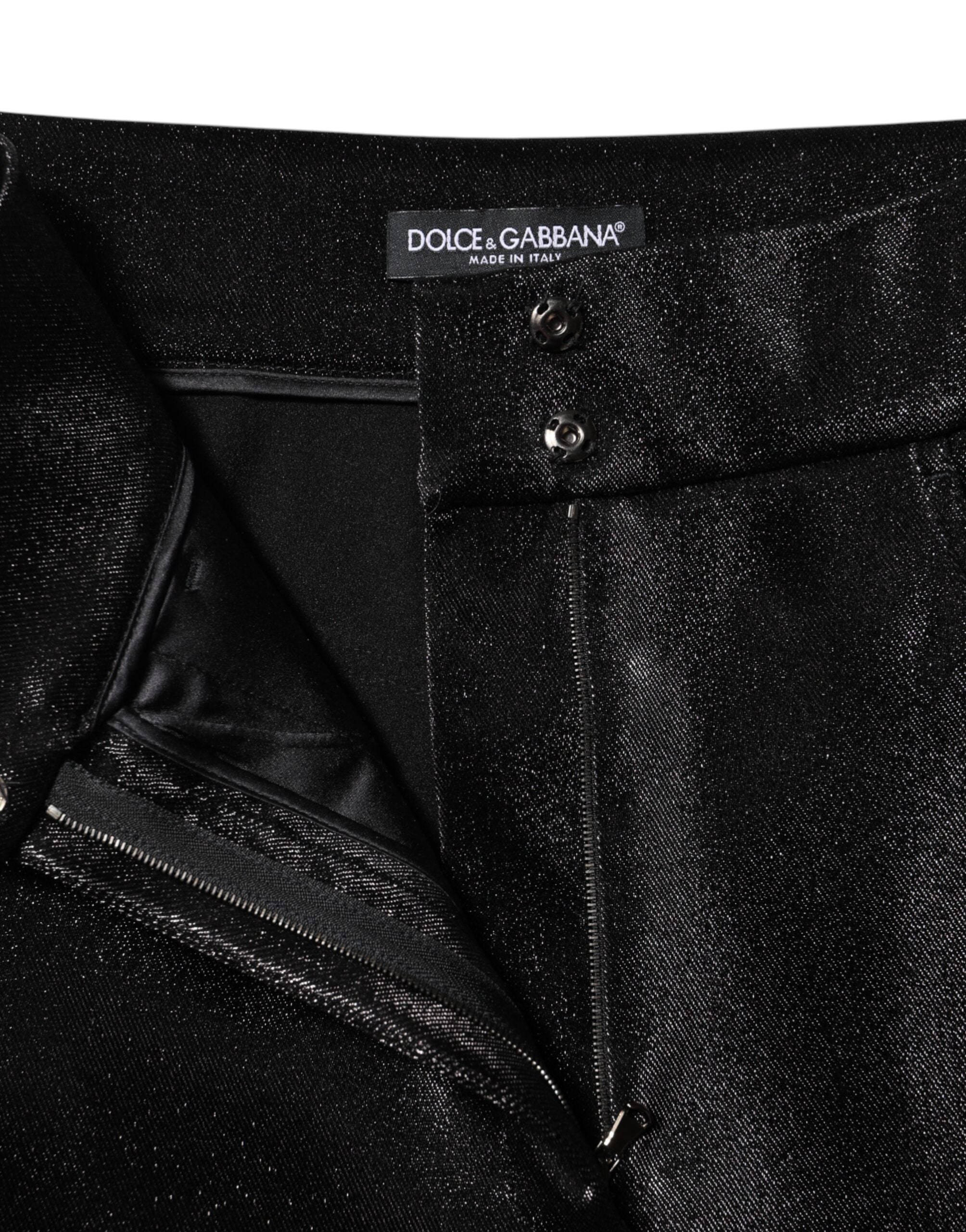 Schwarze Skinny-Hose aus Baumwollstretch mit Lurexfaden