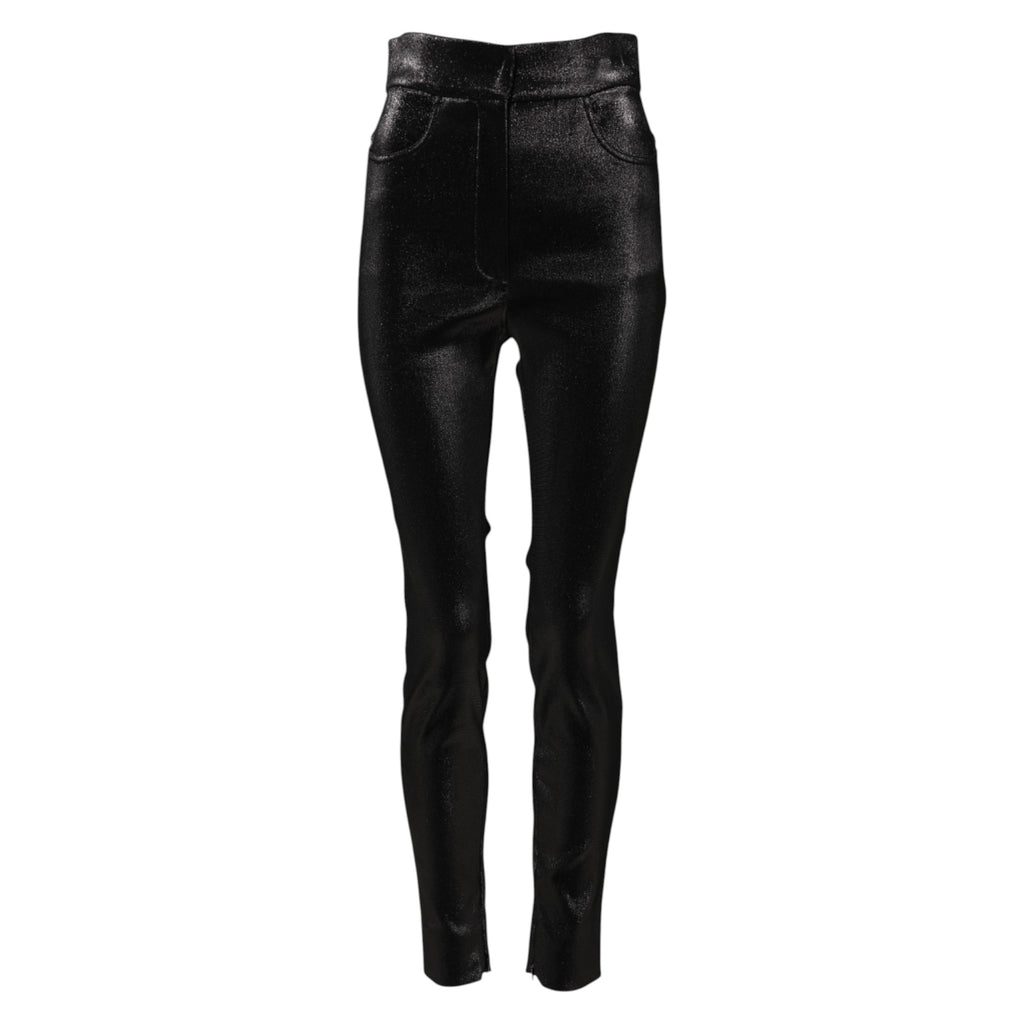 Schwarze Skinny-Hose aus Baumwollstretch mit Lurexfaden