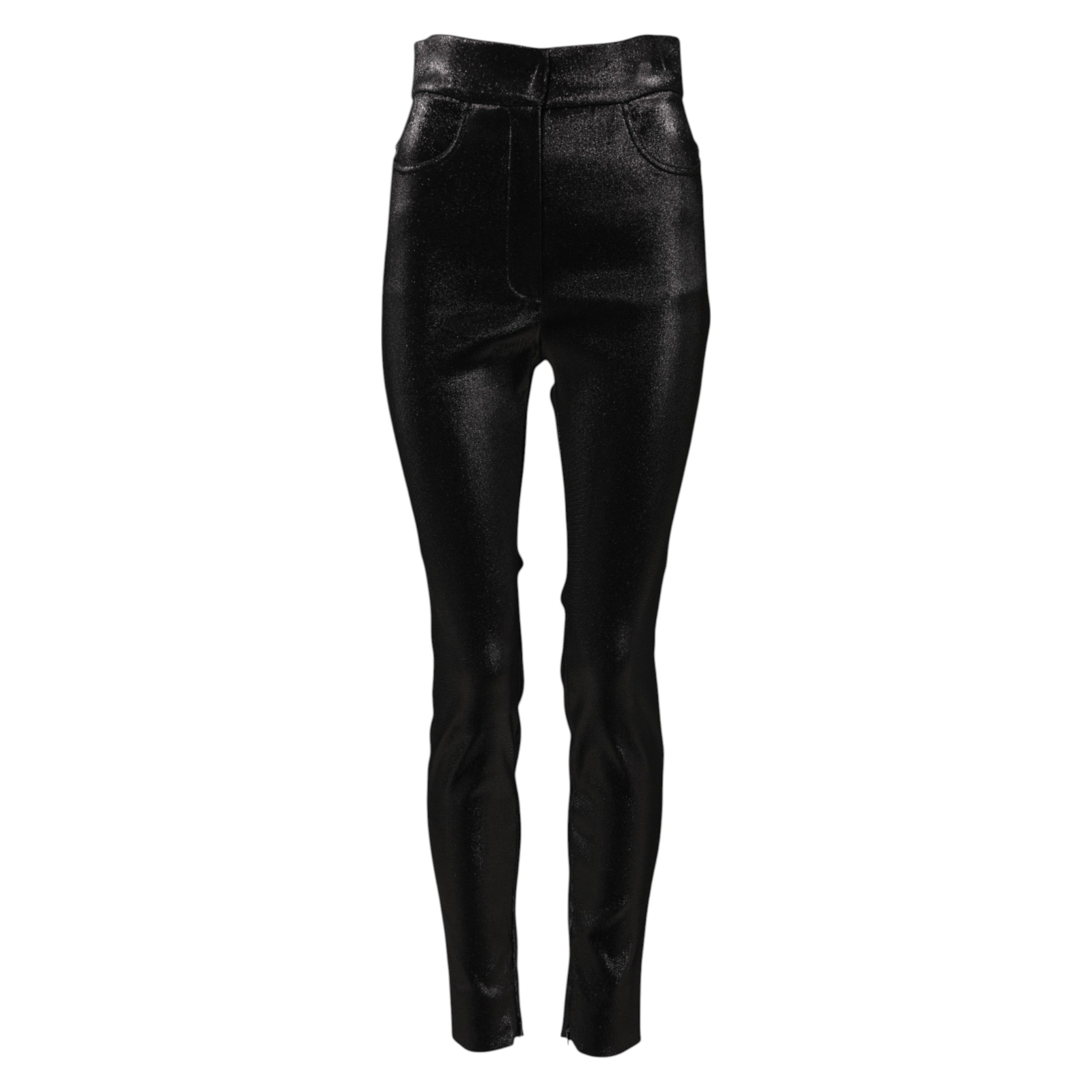 Schwarze Skinny-Hose aus Baumwollstretch mit Lurexfaden