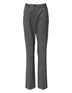 Graue karierte High Waist ausgestellte Hose