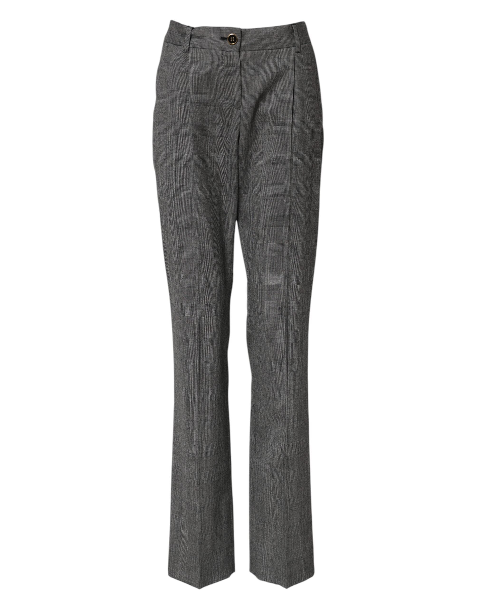 Graue karierte High Waist ausgestellte Hose