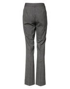 Graue karierte High Waist ausgestellte Hose