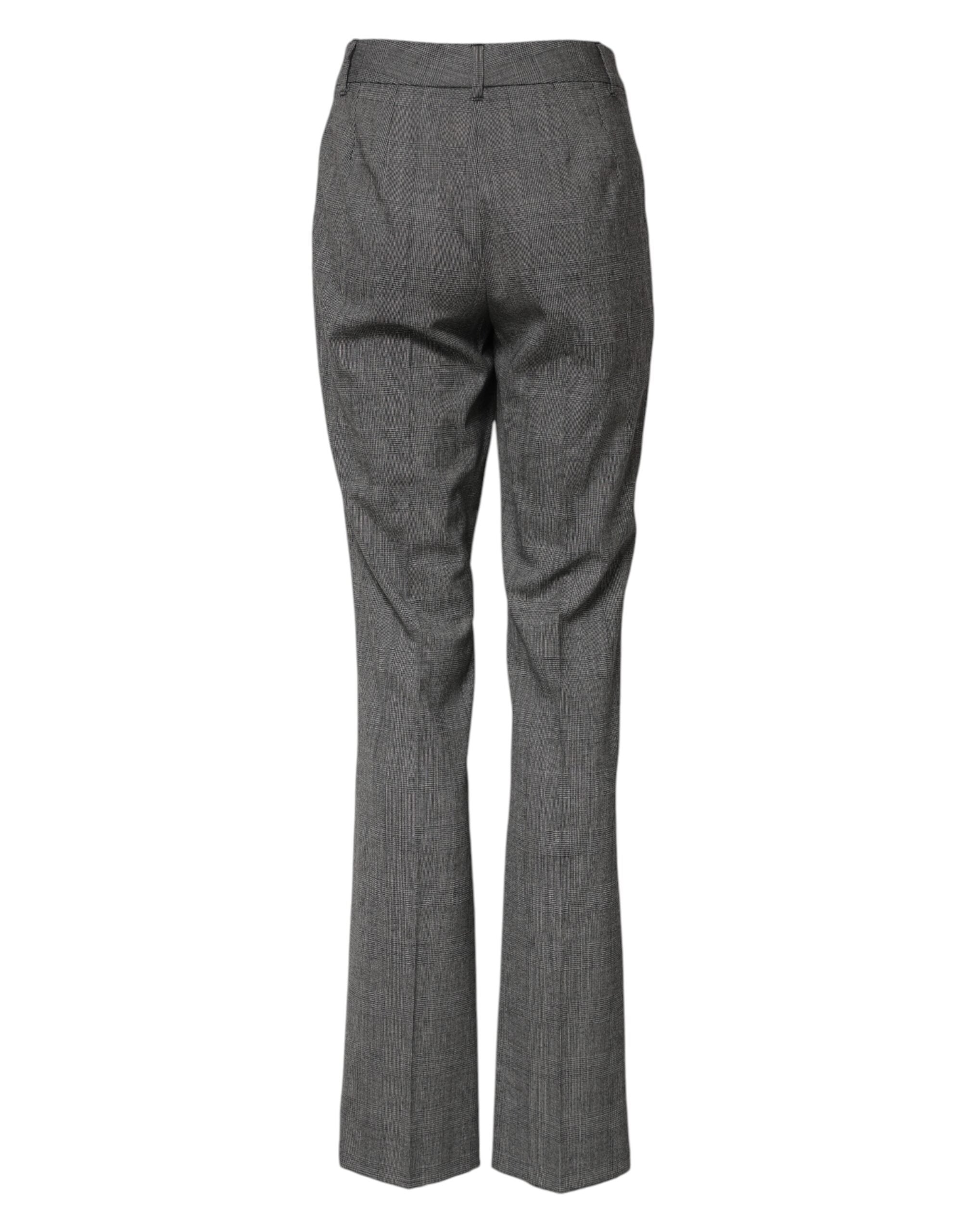 Graue karierte High Waist ausgestellte Hose