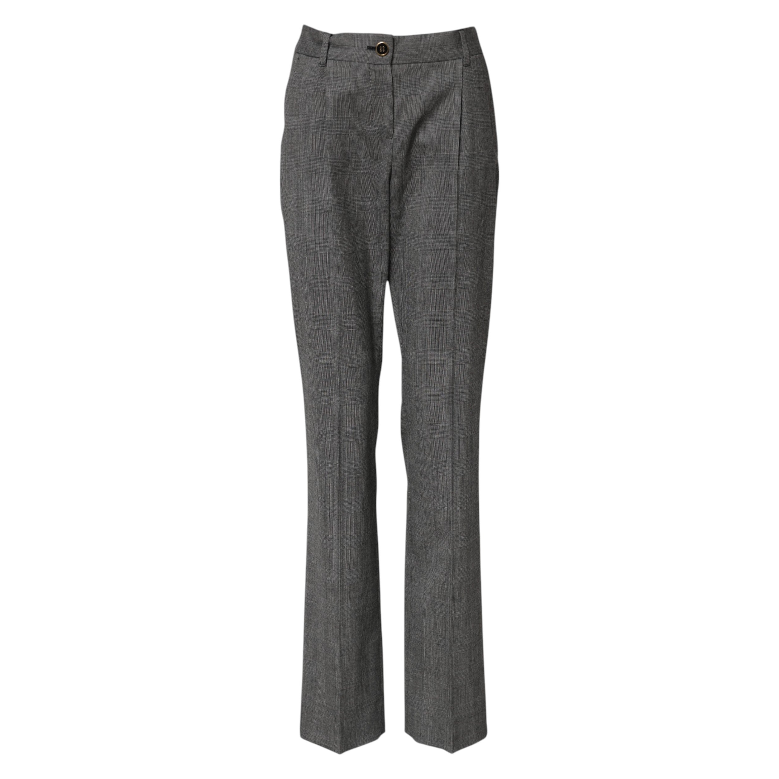 Graue karierte High Waist ausgestellte Hose