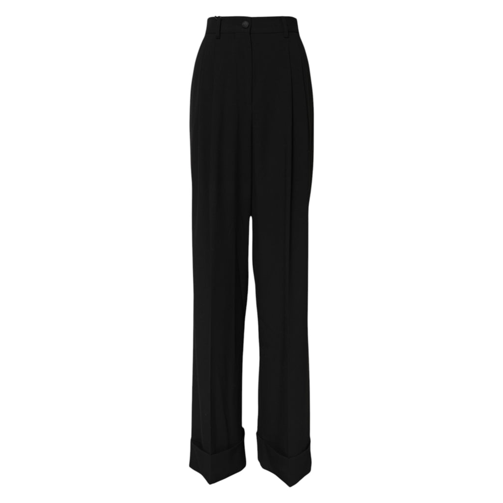 Schwarze High-Waist-Hose aus Wolle