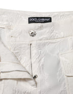 White Cotton Floral Jacquard Pants