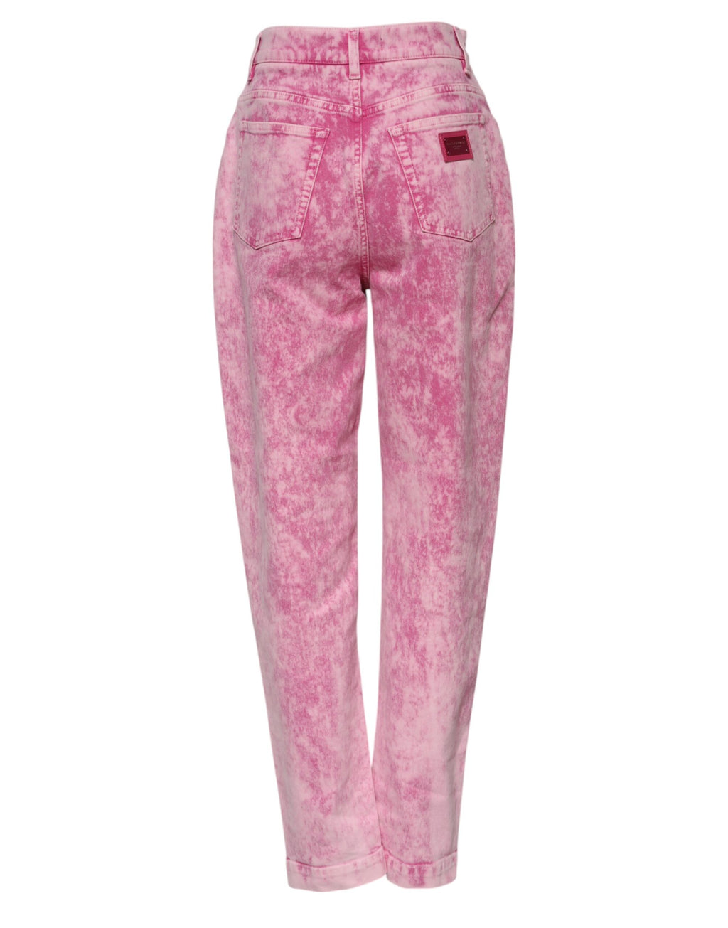 Pinkfarbene High-Waist Tapered Jeans mit Batikmuster