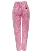Pinkfarbene High-Waist Tapered Jeans mit Batikmuster