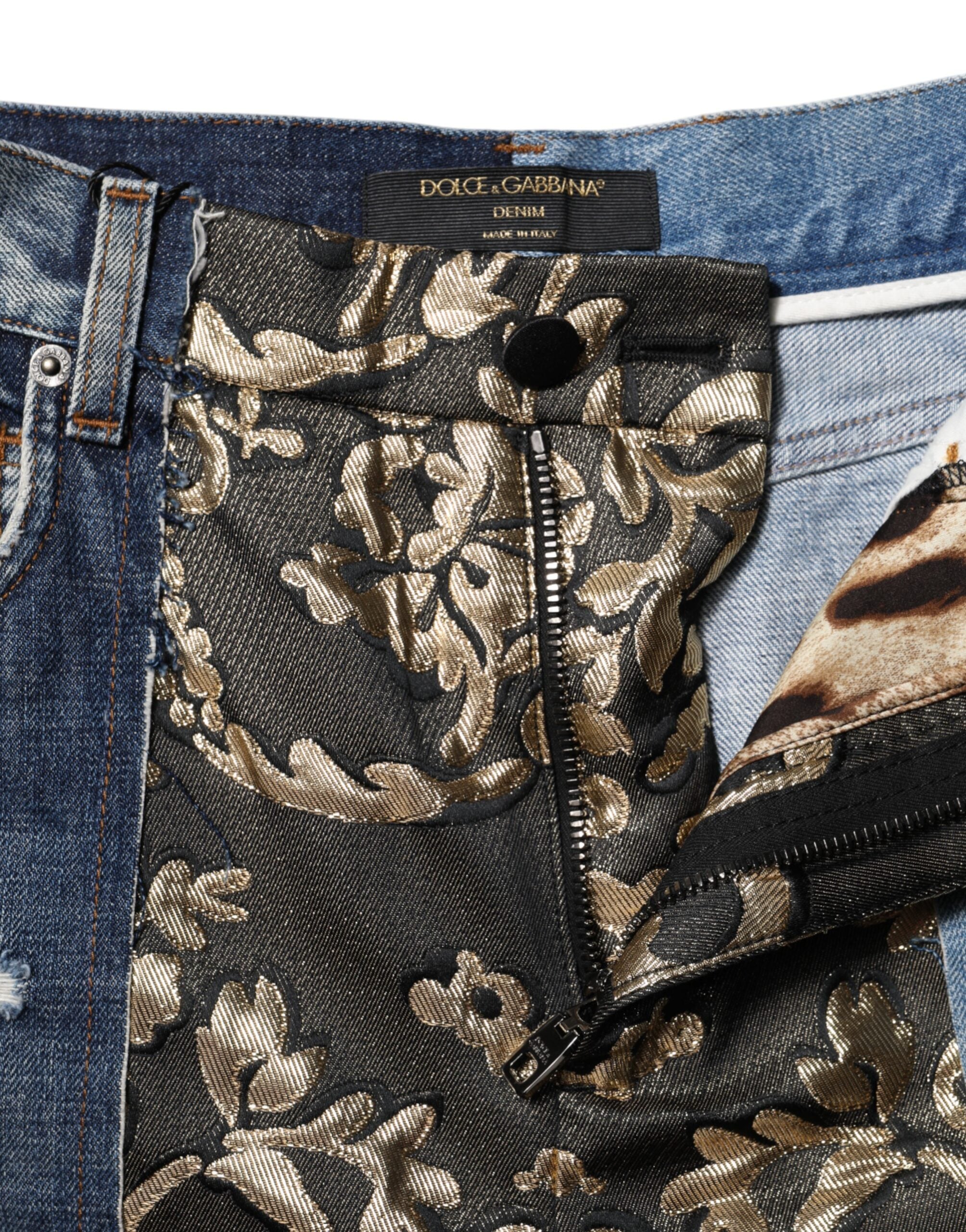 Multicolor Patchwork Tapered Denim Jeans