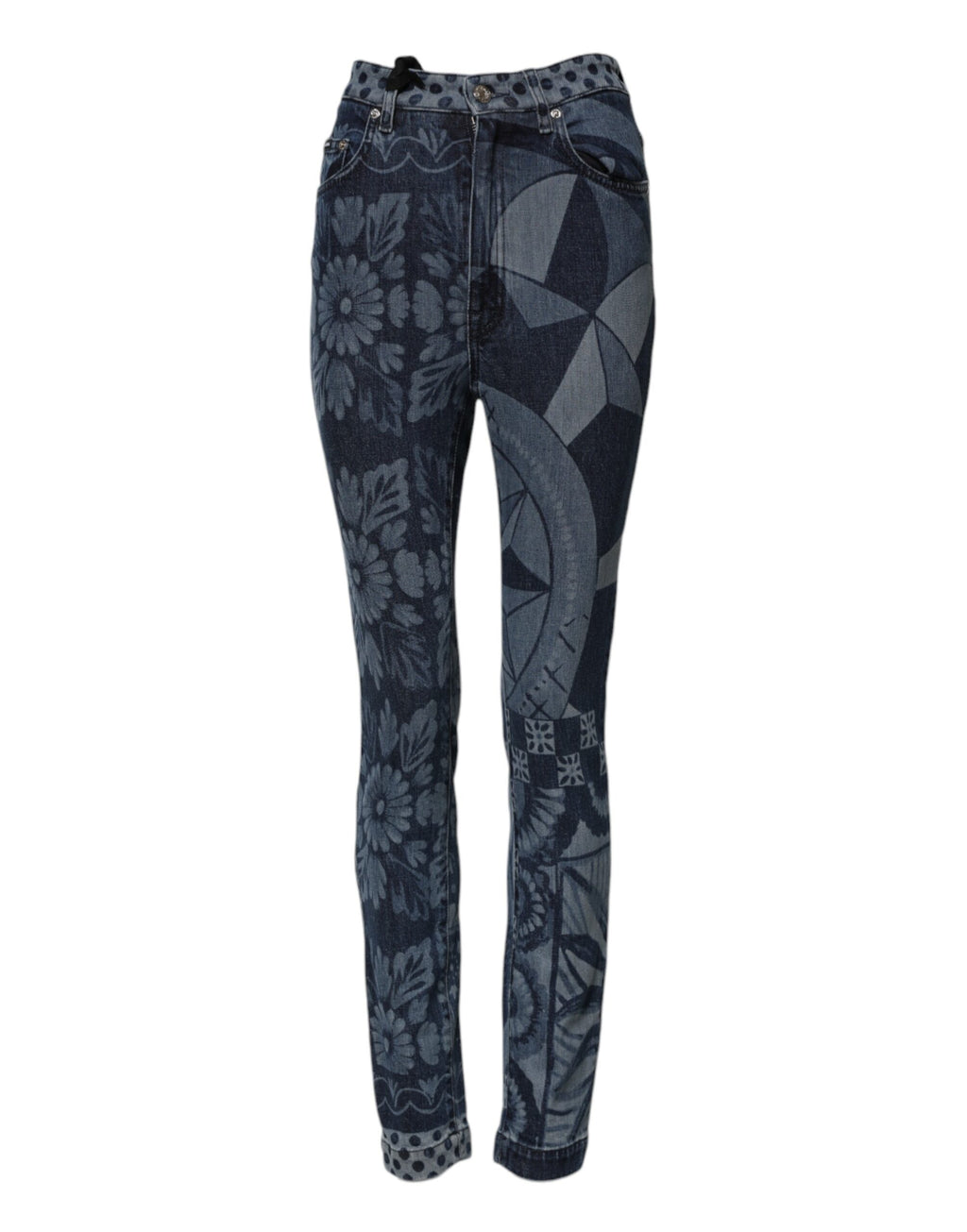 Blaue bedruckte Skinny-Denim-Jeans aus Baumwolle