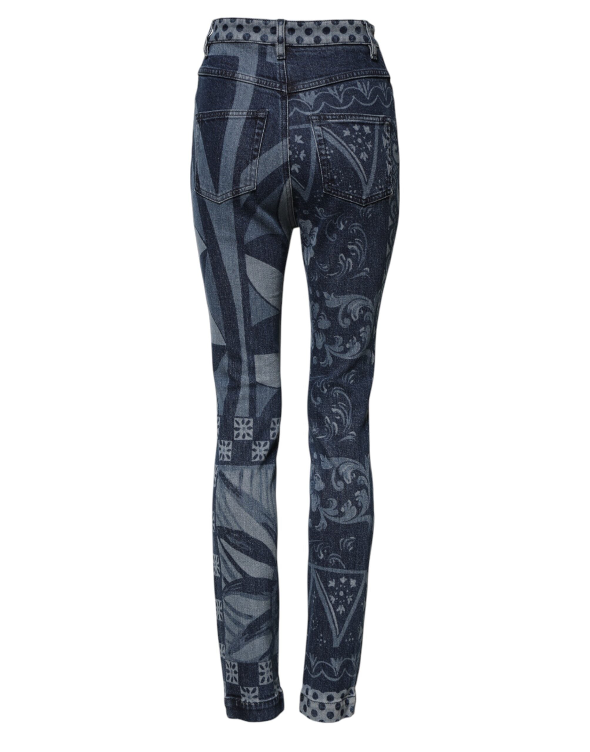 Blaue bedruckte Skinny-Denim-Jeans aus Baumwolle