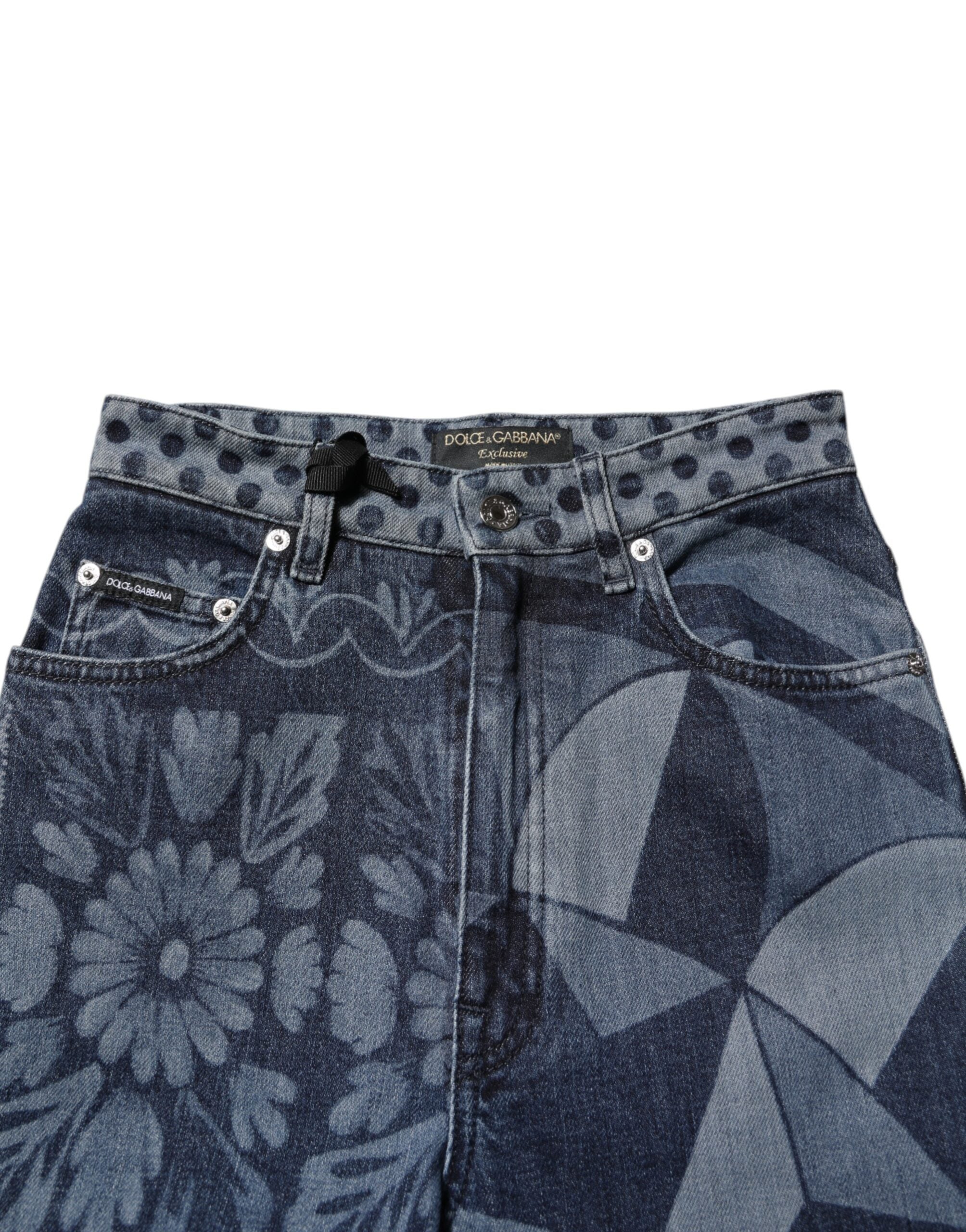 Blaue bedruckte Skinny-Denim-Jeans aus Baumwolle